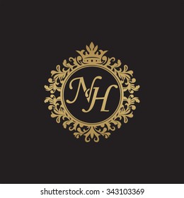 NH initial luxury ornament monogram logo