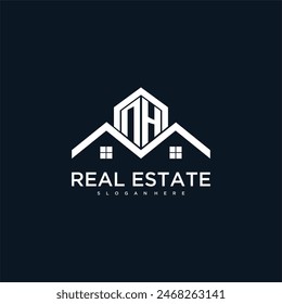 NH initial monogram logo for real estate with creative roof and home image design