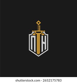 Monograma inicial de NH para imagem em estilo escudo e espada