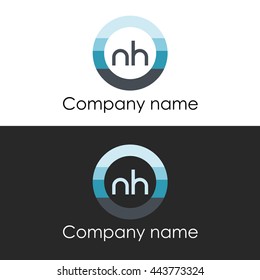 NH letter circle shape icon logo white blue