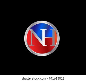 NH Letter logo Design in a circle. Blue Red and silver colored
