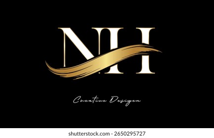 NH Letter Monogram Logo – Elegant Gold Brush Stroke Letter mark for Luxury Branding, Fashion, Boutique  Premium Identity Design
