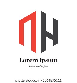 NH letter polygon shape logo design icon