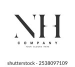 NH logo design. Initial letter n and h serif font style. Creative classic company name typography. Trendy logotype or identity. Vector illustration.