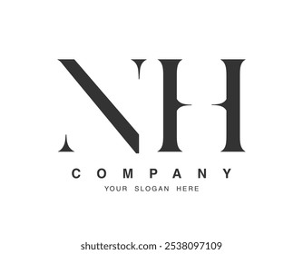 Design do logotipo NH. Estilo de fonte das letras iniciais n e h serif. Tipografia clássica do nome da empresa. Logotipo ou identidade da moda. Ilustração vetorial.