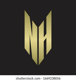 Monograma del logotipo NH con estilo de emblema aislado con colores dorados