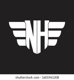 NH Logo monogram with emblem and wings element design template