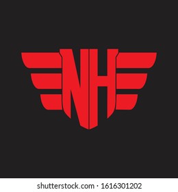 NH Logo monogram with emblem and wings element design template on red colors