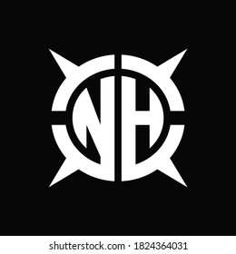 Monograma del logotipo NH con cuatro piezas plantilla de diseño de la sección de círculo sobre fondo negro
