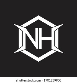 Monograma de logotipo NH con hexágono y plantilla de diseño de forma de cuatro ejes