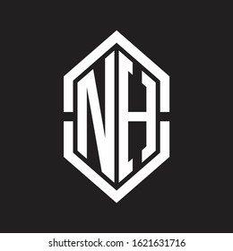 NH Logo monogram with hexagon shape and outline slice style with black and white