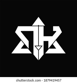 NH-Logo-Monogramm einzeln auf schwarzem Hintergrund mit dreieckiger Design-Vorlage