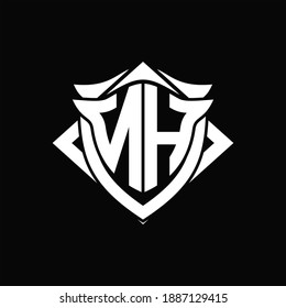 NH Logo monogram with shield and horn shape design template ON black background