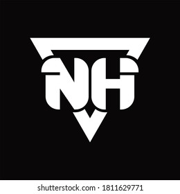 NH Logo monogram with triangle shape rounded design template on black background
