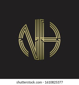 NH Logo monogram triple ribbon style line design template isolated with gold color