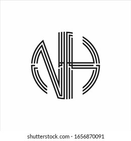 NH Logo monogram triple ribbon style line design template isolated on white background
