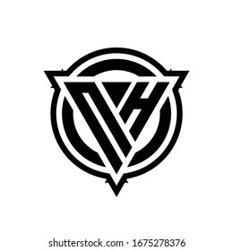 Logotipo NH con forma de triángulo y círculo con plantilla de diseño redondeado con contorno aislado en fondo blanco