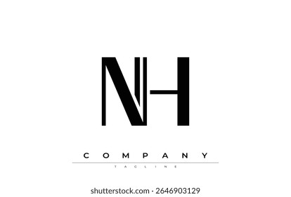 NH Modern Initials Logo Design (em inglês). Logotipo de marca com iniciais estilizadas apresentando design arrojado e estética moderna. Ideal para profissionais de marca de negócios ou projetos criativos com foco em minimalista