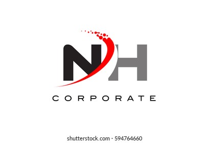 NH Modern Letter Logo Design with Red Swoosh and Dots