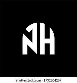Logotipo de monograma NH con plantilla de diseño de forma curva aislada en fondo negro