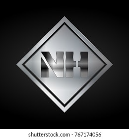 NH Monogram, Silver Logo, Metal Logo, Luxury, Elegant, Abstract, square