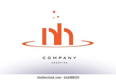 NH N H creative orange swoosh dots alphabet company letter logo design vector icon template