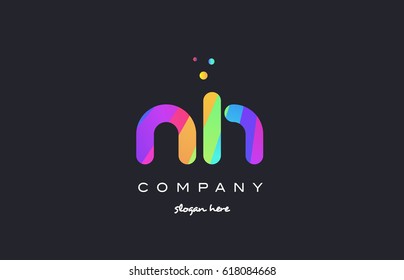 nh n h  creative rainbow green orange blue purple magenta pink artistic alphabet company letter logo design vector icon template