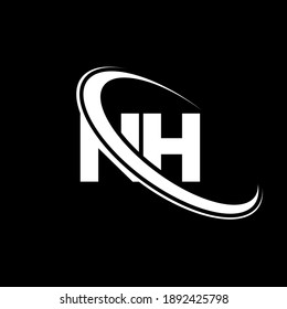 NH N H letter logo design. Initial letter NH linked circle uppercase monogram logo red and blue. NH logo, N H design. nh, n h
