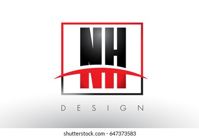 NH N H Logo Letters with Red and Black Colors and Swoosh. Creative Letter Design Vector.