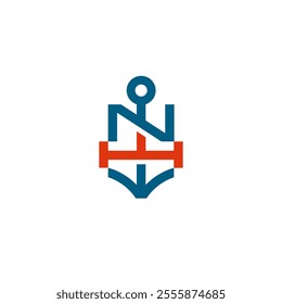 NH N H Monogram with Anchor Harbour Port Logo Design Vector