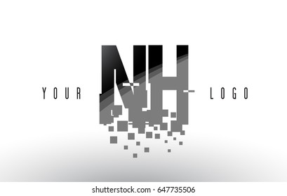 NH N H Pixel Letter Logo with Digital Shattered Black Squares. Creative Letters Vector Illustration.