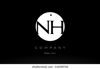 NH N H simple black white circle background alphabet company logo design vector icon template