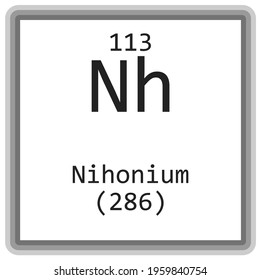 Nh Nihonium Chemical Element Periodic Table. Square vector illustration, colorful clean style Icon with molar mass and atomic number for Lab, science or chemistry education.