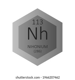 Nh Nihonium Chemical Element Periodic Table. Hexagon gradient vector illustration, simple clean style Icon with molar mass and atomic number for Lab, science or chemistry education.