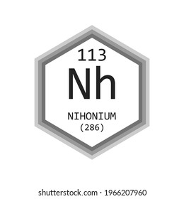 Nh Nihonium Chemical Element Periodic Table. Hexagon gradient vector illustration, simple clean style Icon with molar mass and atomic number for Lab, science or chemistry education.