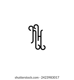 NH simple curved concept initial logo design black and white background