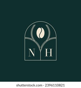 NH Diseño de logotipo único y simple combinación de letras y grano de café