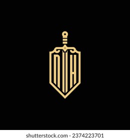 NH vintage shield and sword initial logo in high quality professional design that will print well across any print media