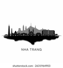 Nha Trang with Vietnam Skyline Silhouette Vector.