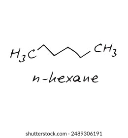 n-hexane molecule formula. Hand drawn imitation of n-hexane structural model, chemistry skeletal formula, sketchy vector symbol