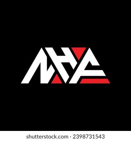 NHF triangle letter logo design with triangle shape. NHF triangle logo design monogram. NHF triangle vector logo template with red color. NHF triangular logo Simple, Elegant, and Luxurious design.