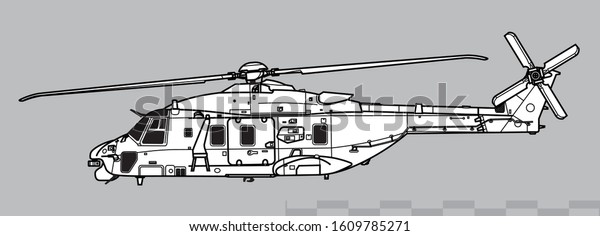 Hakuun Nhindustries Nh90 Vector Drawing Combat Helicopter Liittyva Vektorikuva Rojaltivapaa 1609785271