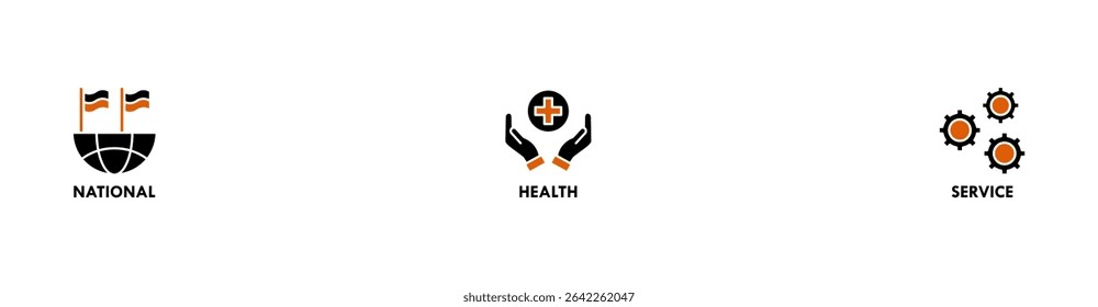 NHS banner web icon vector illustration concept of national health service with icon of globe, hospital, health insurance, ambulance, patient, and medical apps