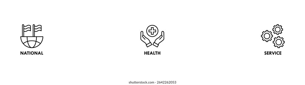 NHS banner web icon vector illustration concept of national health service with icon of globe, hospital, health insurance, ambulance, patient, and medical apps