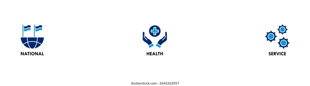 NHS banner web icon vector illustration concept of national health service with icon of globe, hospital, health insurance, ambulance, patient, and medical apps