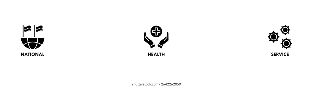 NHS banner web icon vector illustration concept of national health service with icon of globe, hospital, health insurance, ambulance, patient, and medical apps