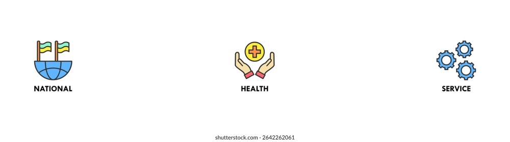NHS banner web icon vector illustration concept of national health service with icon of globe, hospital, health insurance, ambulance, patient, and medical apps