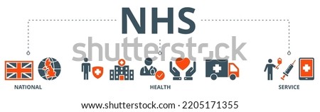 NHS banner web icon vector illustration concept of national health service with icon of globe, hospital, health insurance, ambulance, patient, and medical apps