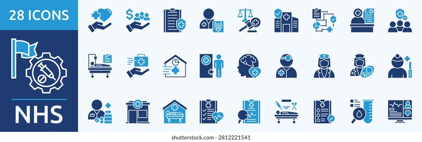NHS
 - Icon Collection. Thin glyph blue Set contains such Icons as  universal healthcare, public finding, health policy, government healthcare system, healthcare regulation, health authority  and more. Simple web icons set
