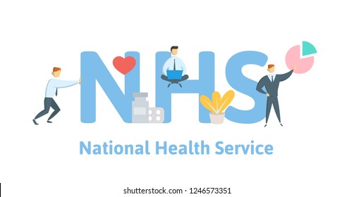 NHS, National Health Service. Concept with keywords, letters and icons. Colored flat vector illustration on white background.